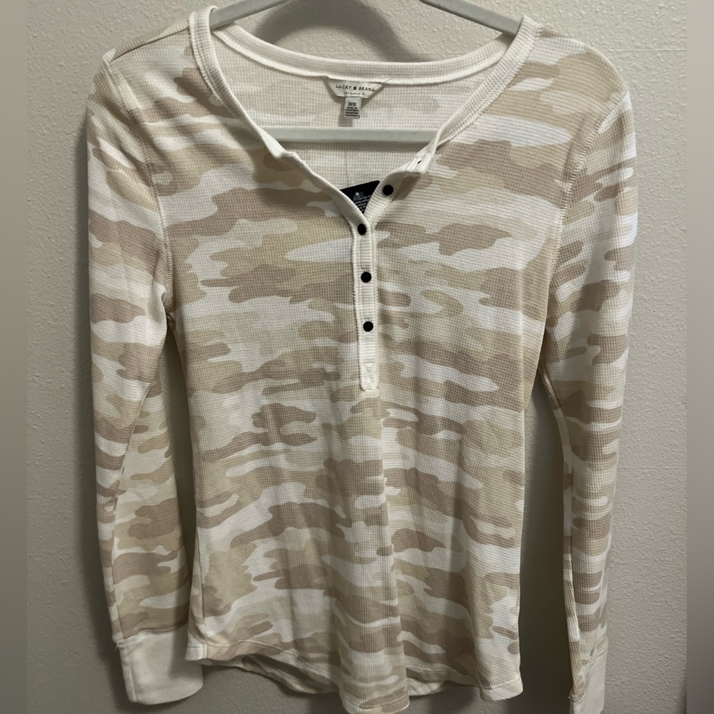 Lucky Brand Camouflage Ribbed Henly T-Shirt